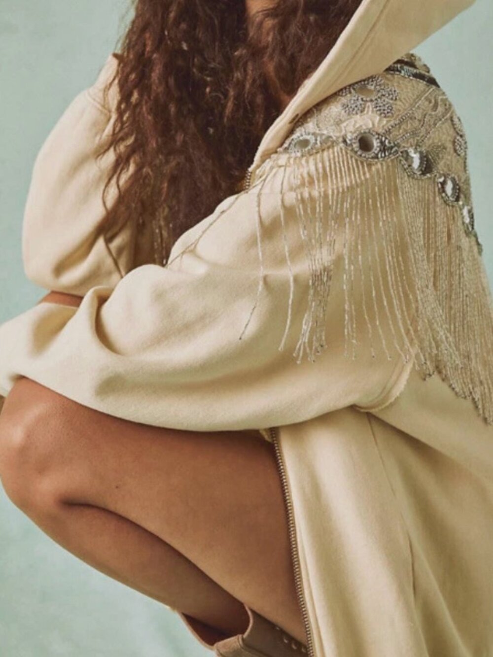Free People Glitz Beaded Fringe Luxe Hoodie